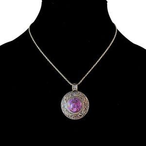 Purple Turquoise Sterling Silver Pendant Necklace